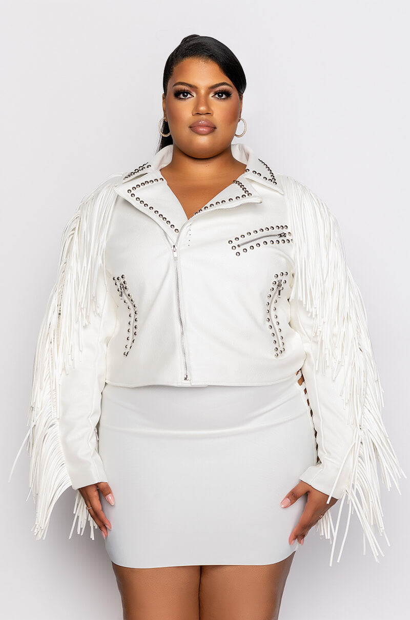 PLUS KARL WON THE JACKPOT FRINGE HITCHED MOTO JACKET