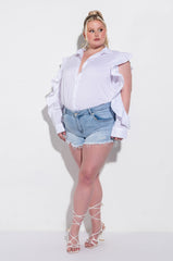 PLUS TYRA RUFFLE SLEEVE POPLIN BLOUSE