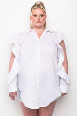 PLUS TYRA RUFFLE SLEEVE POPLIN BLOUSE