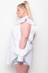 PLUS TYRA RUFFLE SLEEVE POPLIN BLOUSE