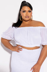 PLUS DELILAH OFF THE SHOULDER CROP TOP