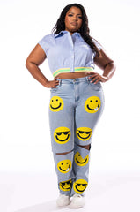PLUS DIRTY MARTINI CROPPED SHORT SLEEVE POPLIN BLOUSE