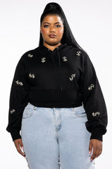 PLUS DOLLARS ON MY MIND RHINESTONE SWEATSHIRT