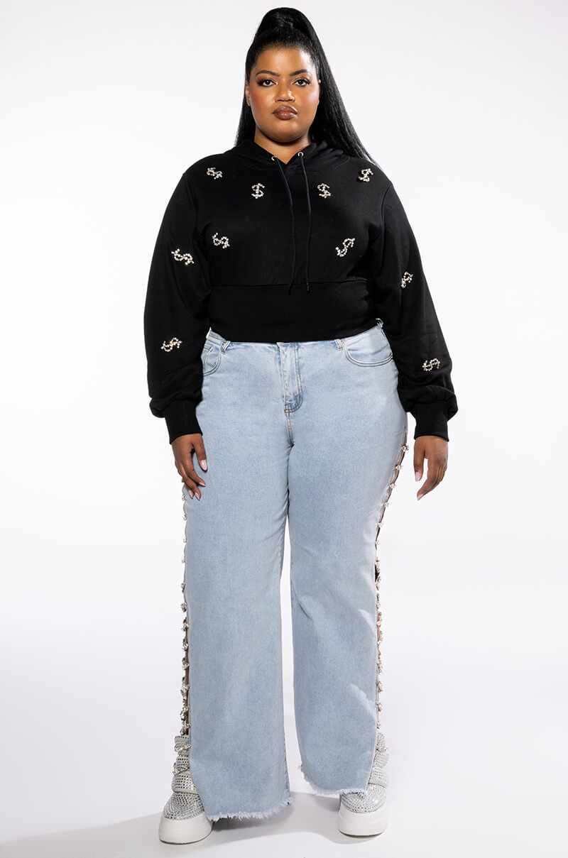PLUS DOLLARS ON MY MIND RHINESTONE SWEATSHIRT