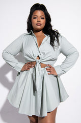 PLUS DON'T GO FIT AND FLARE FRONT TIE MINI DRESS