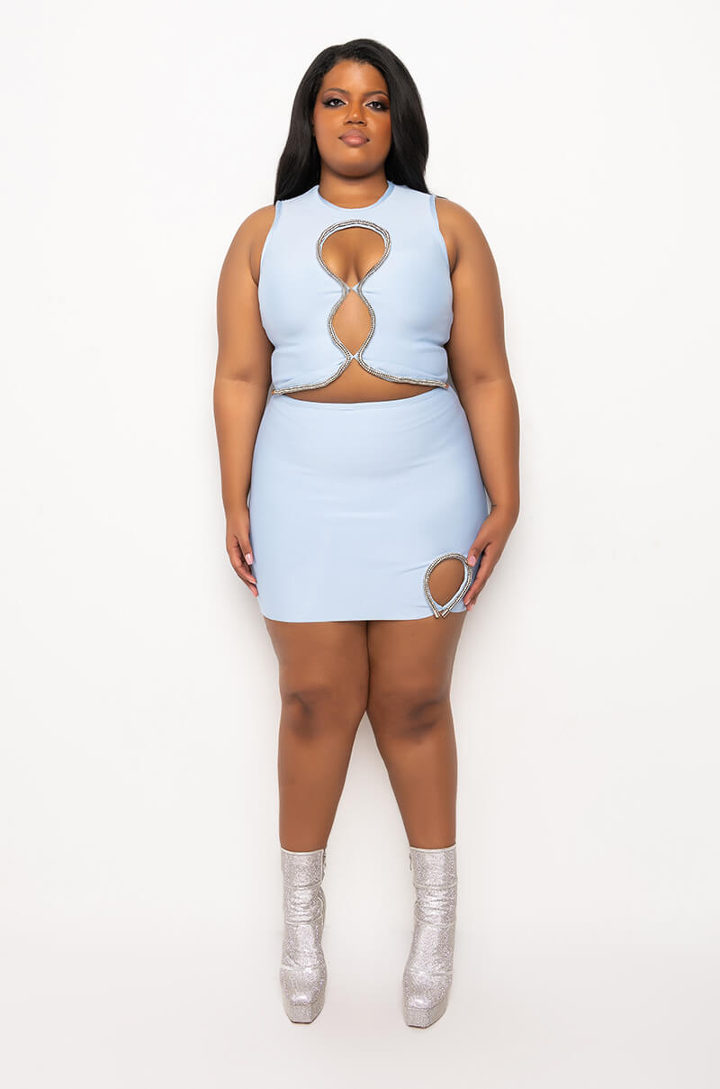 PLUS DRESS ME UP BANDAGE RHINESTONE MINI SKIRT