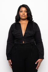 PLUS ELENA RUCHED PUFF SLEEVE BLOUSE