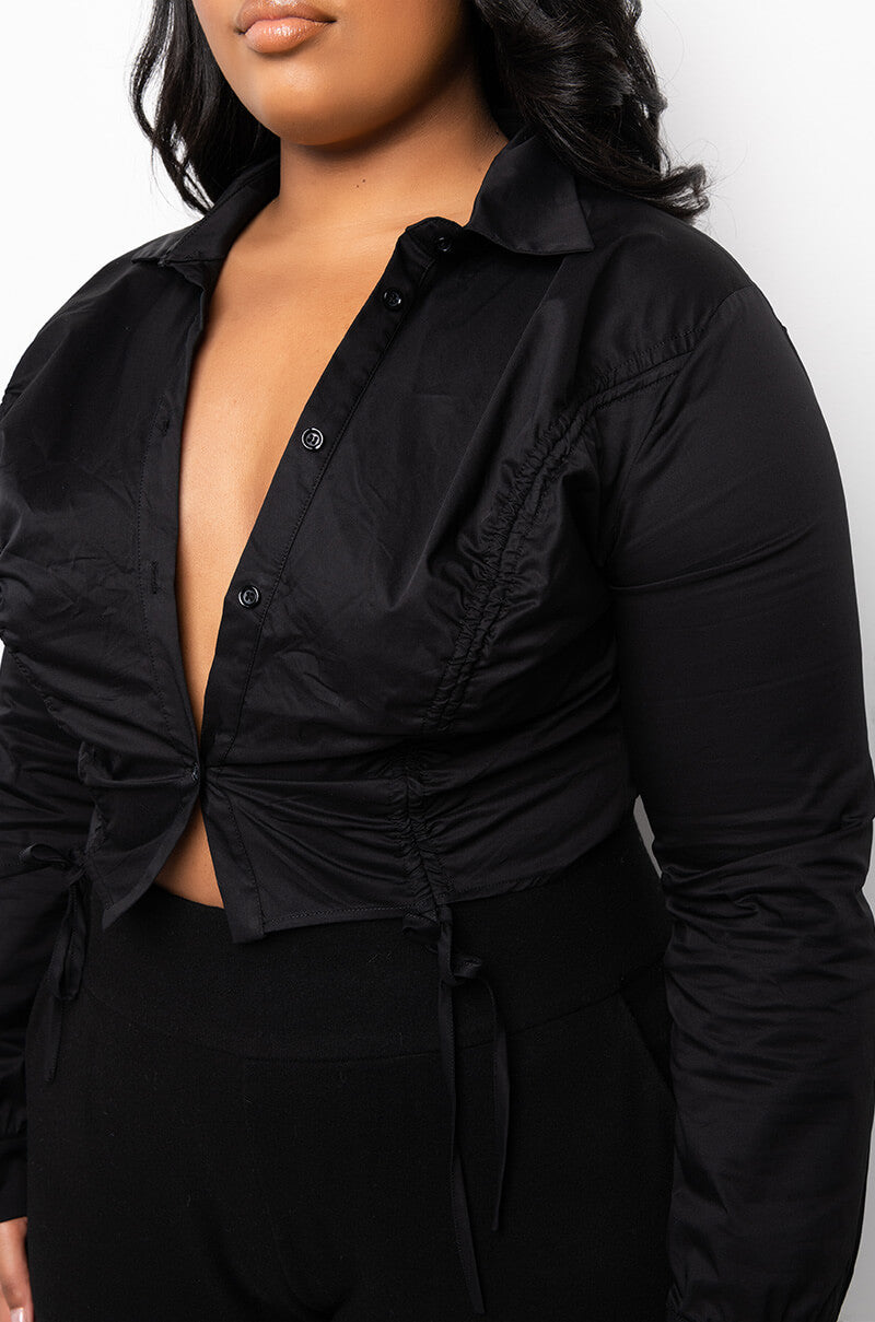 PLUS ELENA RUCHED PUFF SLEEVE BLOUSE