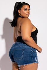 PLUS FLEX-FIT HIGH WAISTED SUPER STRETCHY DENIM SHORTS