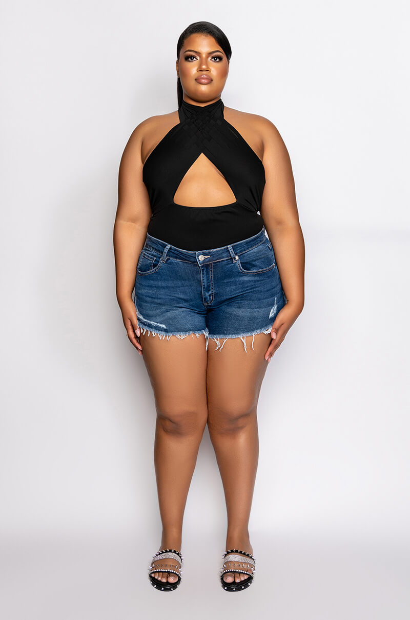 PLUS FLEX-FIT HIGH WAISTED SUPER STRETCHY DENIM SHORTS