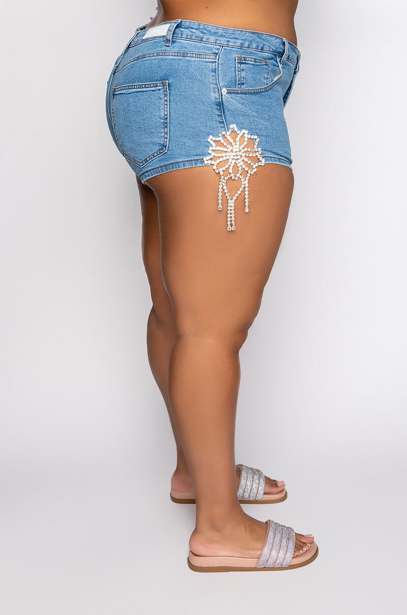 PLUS FLORENCE RHINESTONE CUT OUT DENIM SHORT