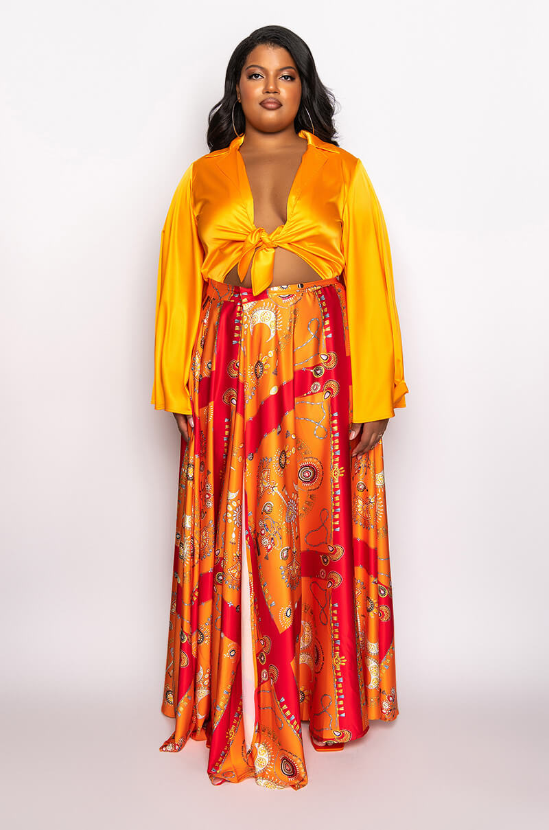 PLUS MARIPOSA TIE FRONT BUTTERFLY SLEEVE SATIN BODYSUIT