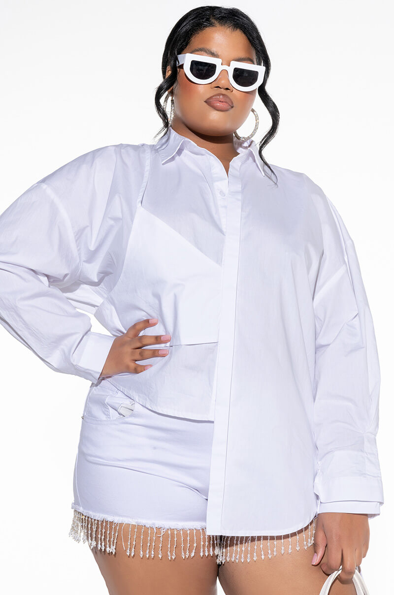 PLUS LILA LAYERED LOOK ASYMMETRICAL POPLIN BLOUSE
