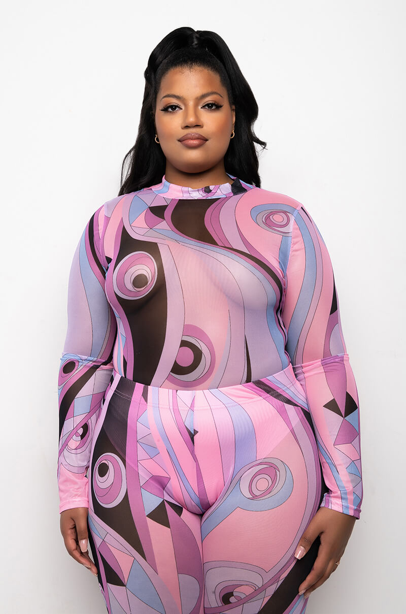 PLUS BIA LONG SLEEVE MOCK NECK MESH BODYSUIT