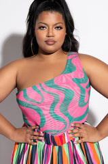 PLUS NOT THAT DEEP ONE SHOULDER MESH BODYSUIT