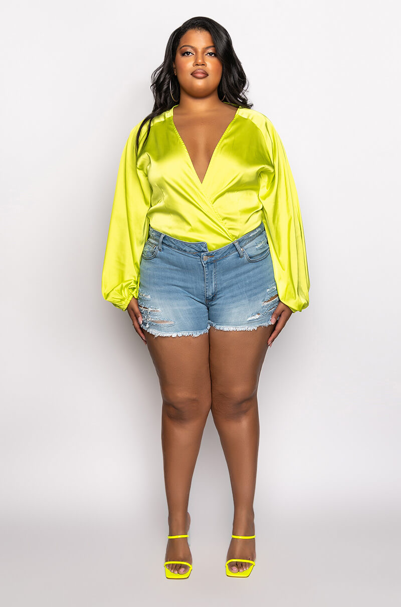 PLUS OPPOSITE DIRECTION HIGH WAISTED DENIM SHORTS