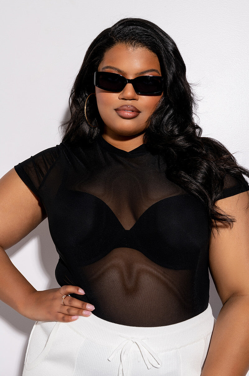 PLUS SO FIERCE SHORT SLEEVE MOCK NECK BODYSUIT