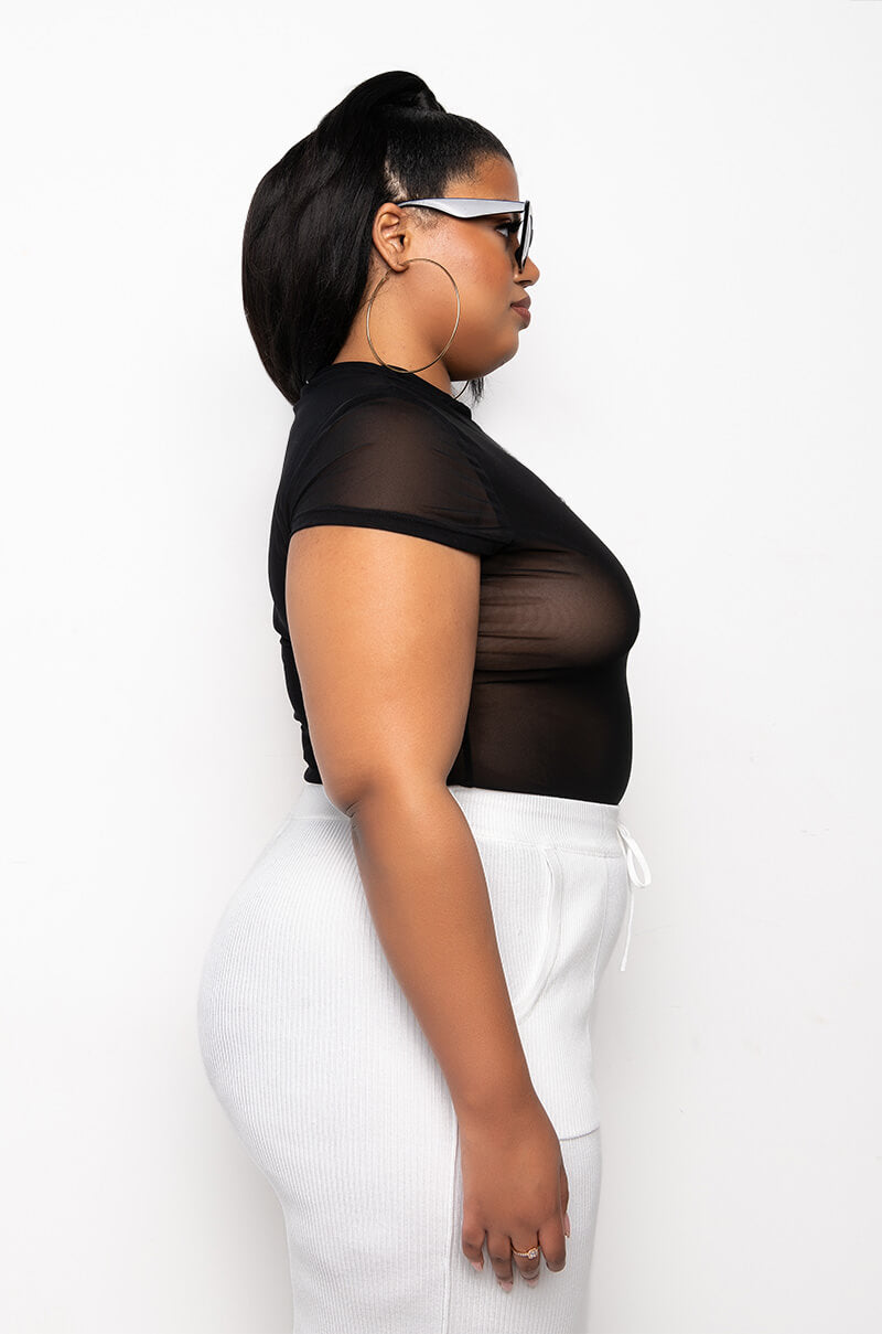 PLUS SO FIERCE SHORT SLEEVE MOCK NECK BODYSUIT