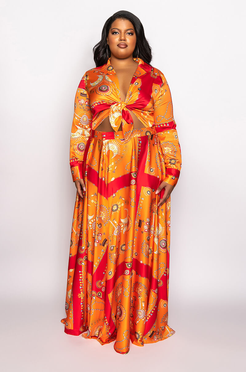 PLUS PLACES TO BE SATIN MAXI WRAP SKIRT