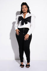 PLUS POSH PUFF SLEEVE CROP BUTTON DOWN BLOUSE