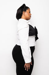 PLUS POSH PUFF SLEEVE CROP BUTTON DOWN BLOUSE