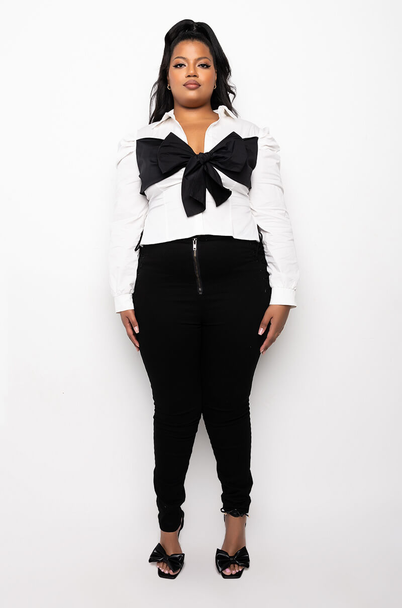 PLUS POSH PUFF SLEEVE CROP BUTTON DOWN BLOUSE
