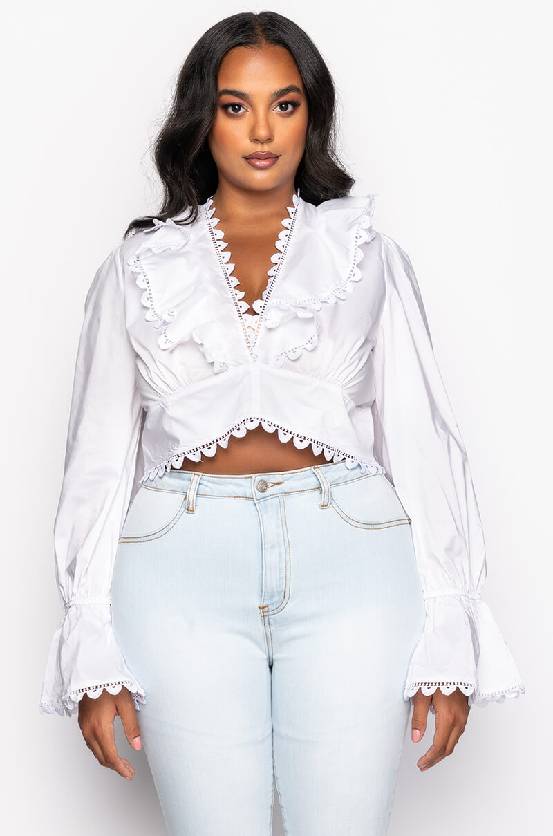 PLUS KIERA LACE UP BACK CROPPED BLOUSE