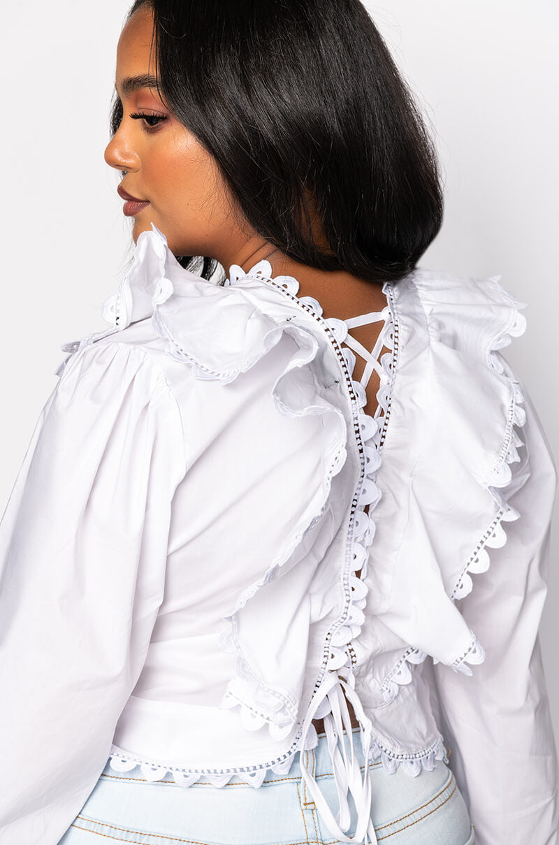 PLUS KIERA LACE UP BACK CROPPED BLOUSE
