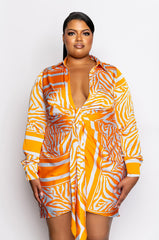 PLUS SHE IS WILD SATIN SHIRT DRESS