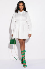 PLUS SUCH A LOOK OPEN BACK BUTTON UP FIT AND FLARE MINI DRESS