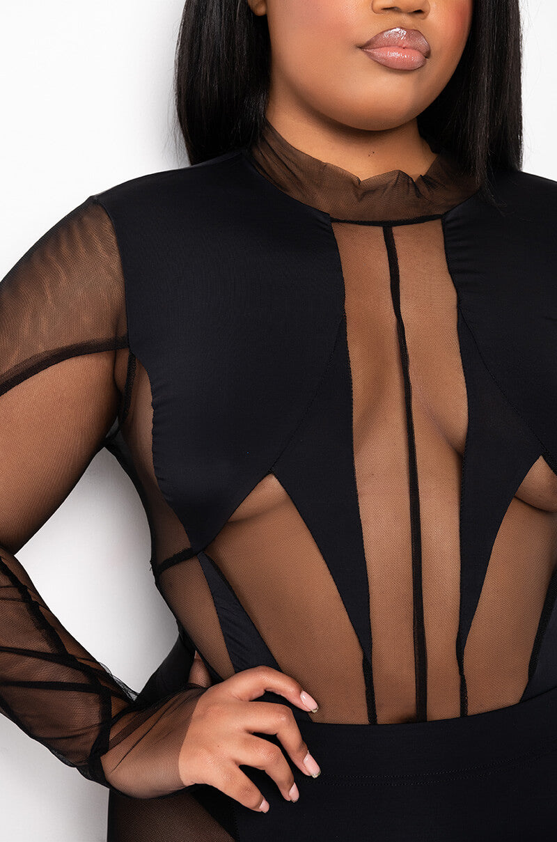 PLUS TASTY ILLUSION MESH CUTOUTS BODYSUIT