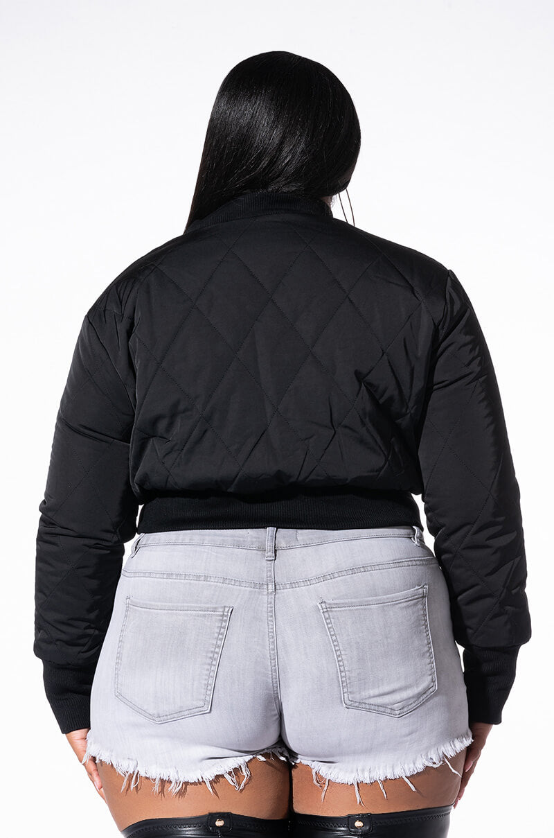 PLUS FITTED QUILTED BOMBER JACKET WITH RIB BODICE