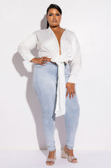PLUS THE ULTIMATE RHINENSTONE TIE FRONT BLOUSE