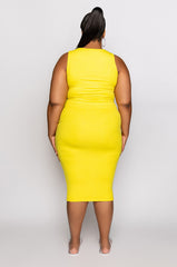 PLUS TULUM CUT OUT RHINESTONE RIBBED MIDI DRESS