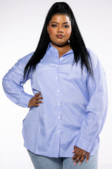 PLUS UNBOTHERED POPLIN BUTTON DOWN BLOUSE