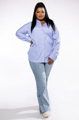 PLUS UNBOTHERED POPLIN BUTTON DOWN BLOUSE