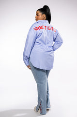 PLUS UNBOTHERED POPLIN BUTTON DOWN BLOUSE
