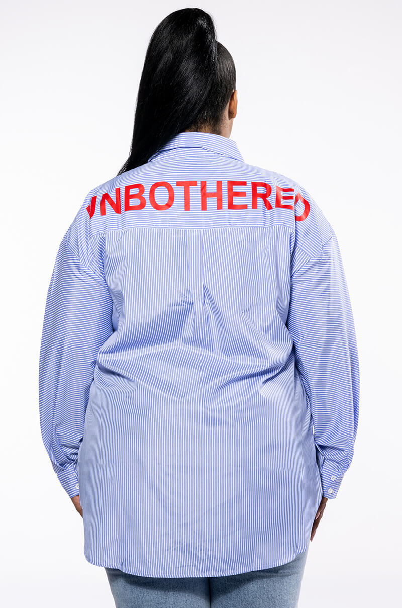 PLUS UNBOTHERED POPLIN BUTTON DOWN BLOUSE