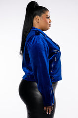 PLUS BLUE VELVET NOIR MOTO JACKET