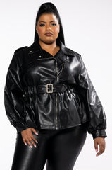 PLUS YOKO PEPLUM BELL SLEEVE MOTO JACKET