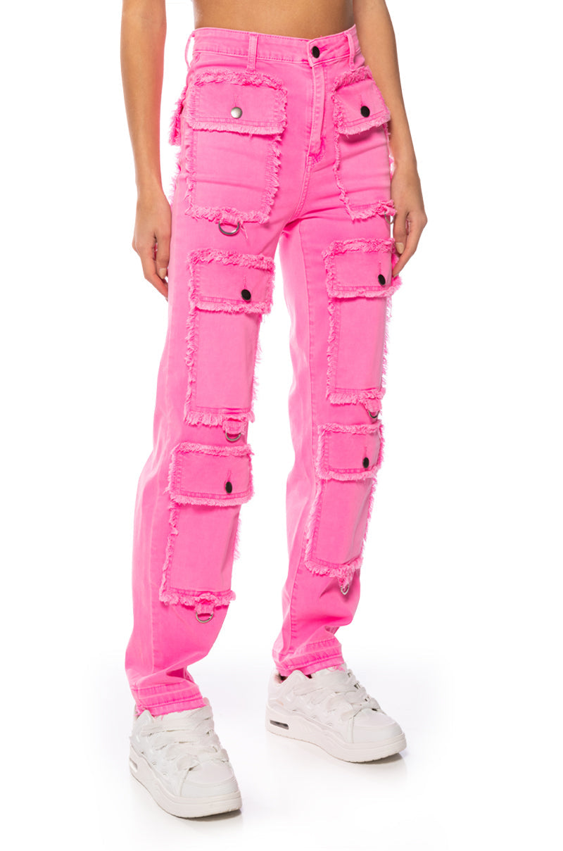 POCKET FULL OF SUNSHINE CARGO JEANS IN HOT PINK