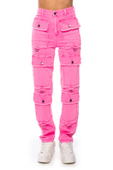 POCKET FULL OF SUNSHINE CARGO JEANS IN HOT PINK