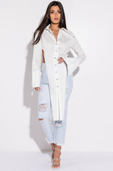 STEVIE HIGH SLIT LONG SLEEVE BLOUSE