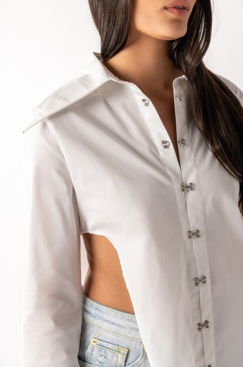 STEVIE HIGH SLIT LONG SLEEVE BLOUSE
