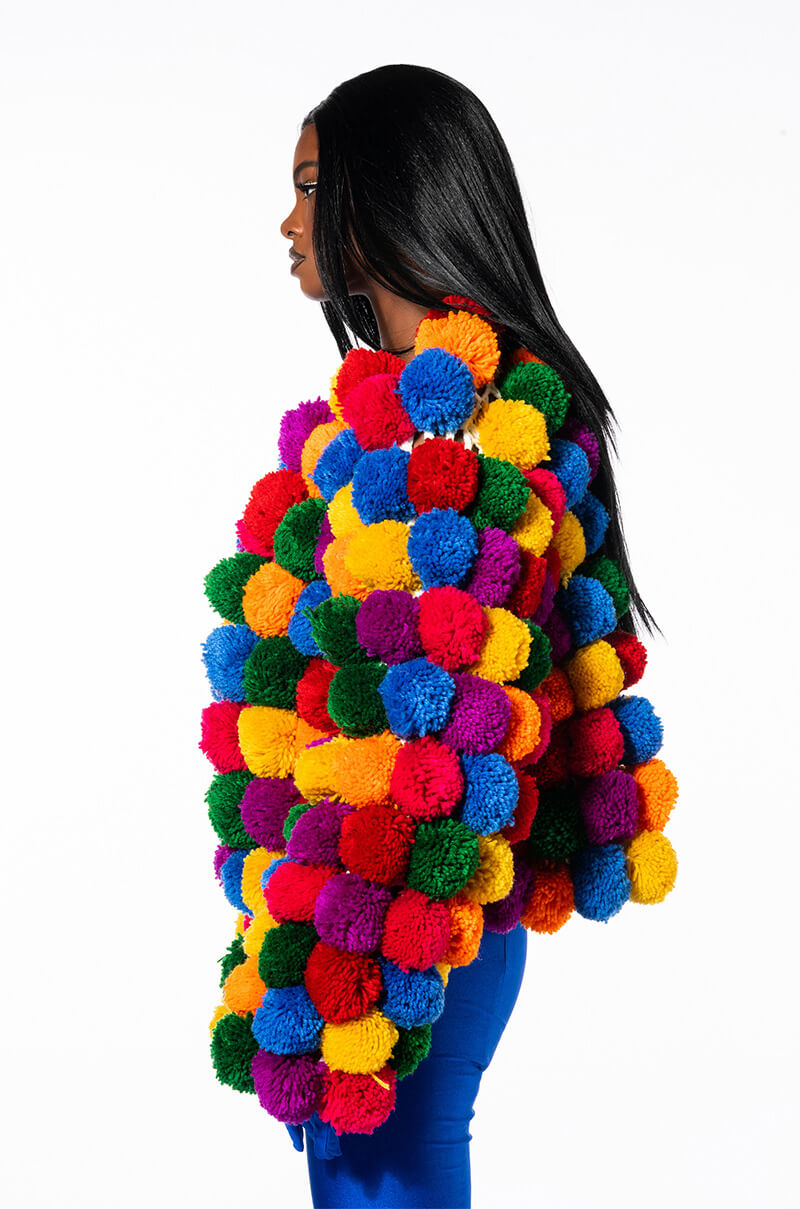 POM POM COLORFUL CARDIGAN