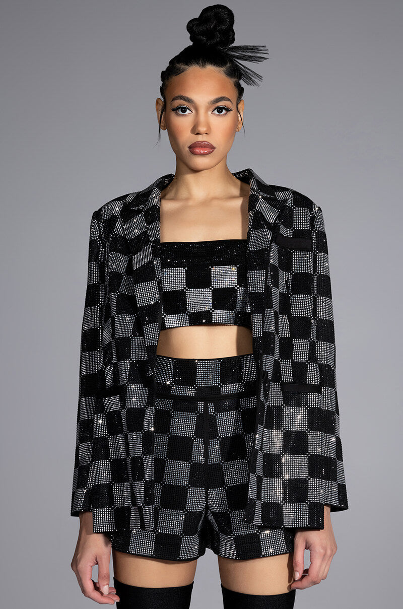 POP STAR CHECKERED RHINESTONE BLAZER