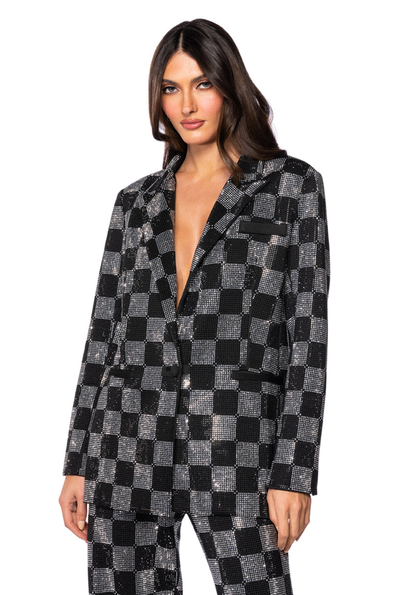 POP STAR CHECKERED RHINESTONE BLAZER