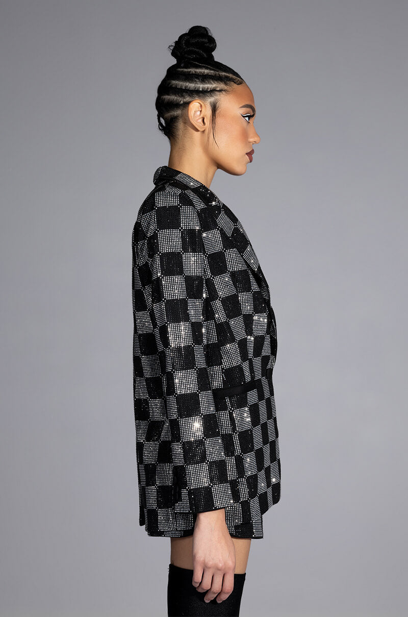POP STAR CHECKERED RHINESTONE BLAZER