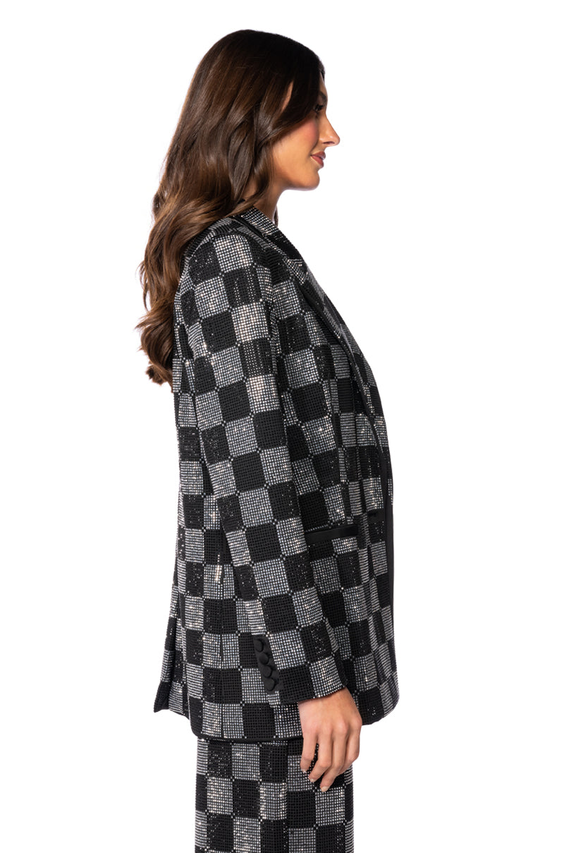 POP STAR CHECKERED RHINESTONE BLAZER