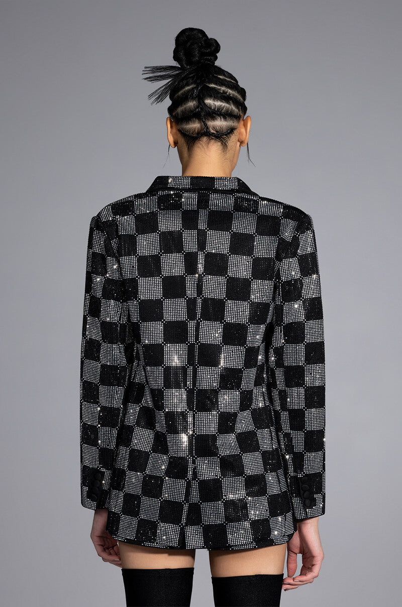 POP STAR CHECKERED RHINESTONE BLAZER
